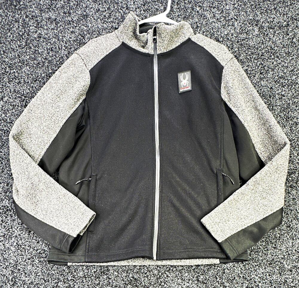 Spyder Black/Gray Colorblock Jacket Full Zip Stand-Up Collar Logo Men’s L